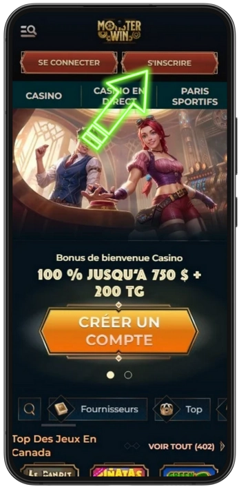Cliquez sur le bouton d'inscription Monsterwin