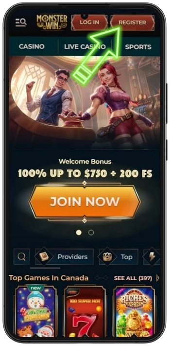Click Monsterwin register button