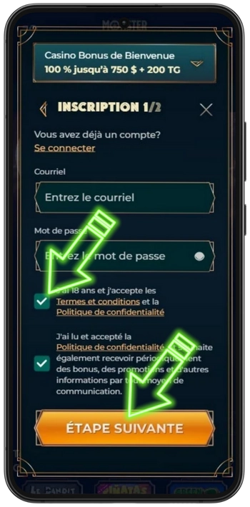 Acceptez les conditions Monsterwin